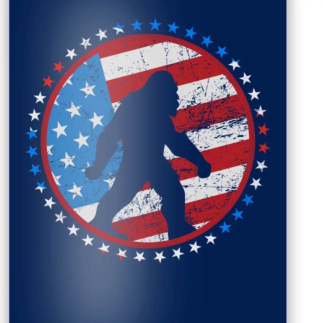 Funny USA American Flag Bigfoot Sasquatch Emblem Poster