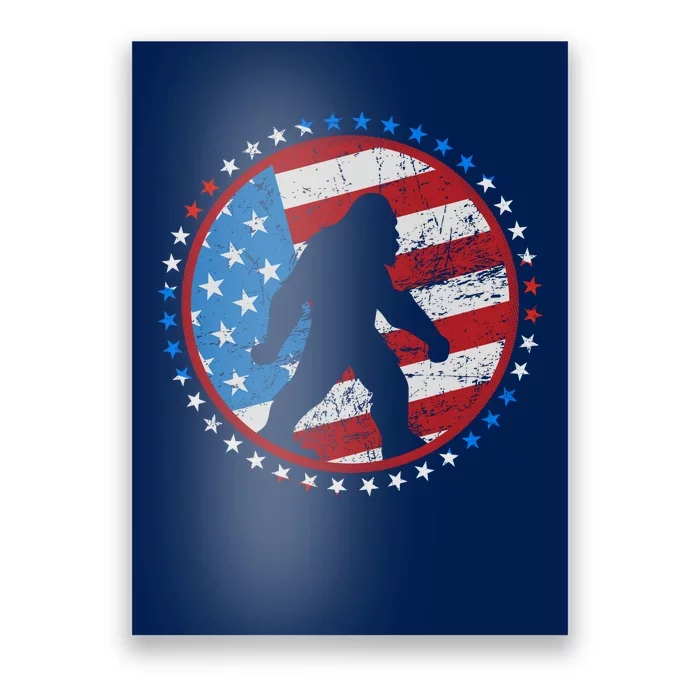 Funny USA American Flag Bigfoot Sasquatch Emblem Poster