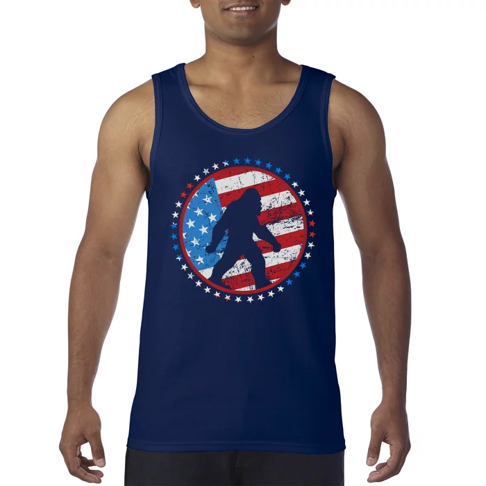 Funny USA American Flag Bigfoot Sasquatch Emblem Tank Top