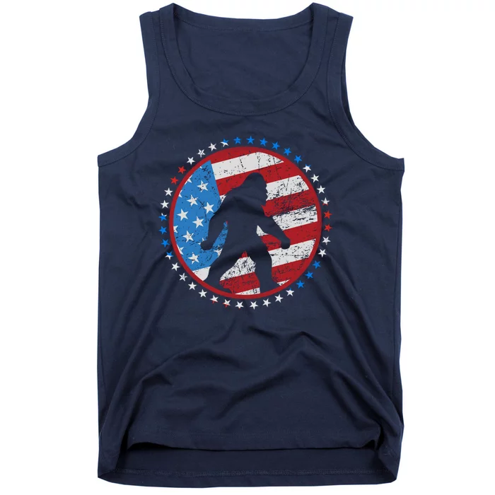 Funny USA American Flag Bigfoot Sasquatch Emblem Tank Top