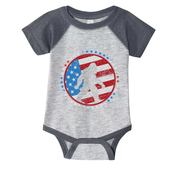 Funny USA American Flag Bigfoot Sasquatch Emblem Infant Baby Jersey Bodysuit