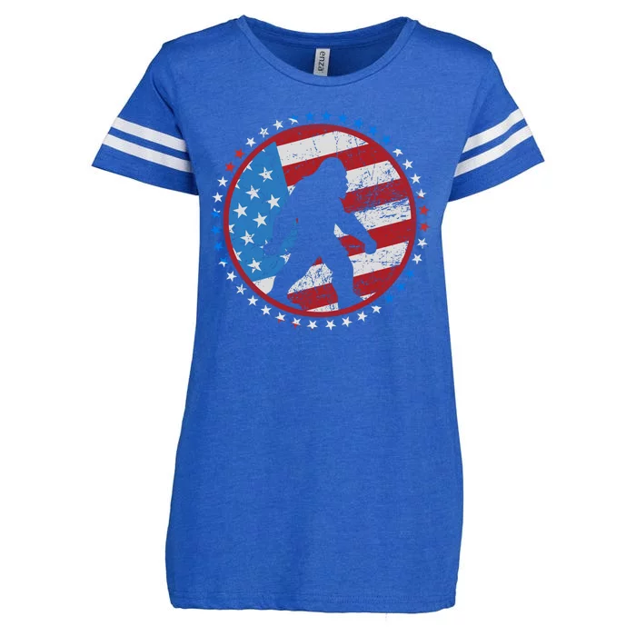 Funny USA American Flag Bigfoot Sasquatch Emblem Enza Ladies Jersey Football T-Shirt