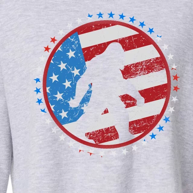 Funny USA American Flag Bigfoot Sasquatch Emblem Cropped Pullover Crew