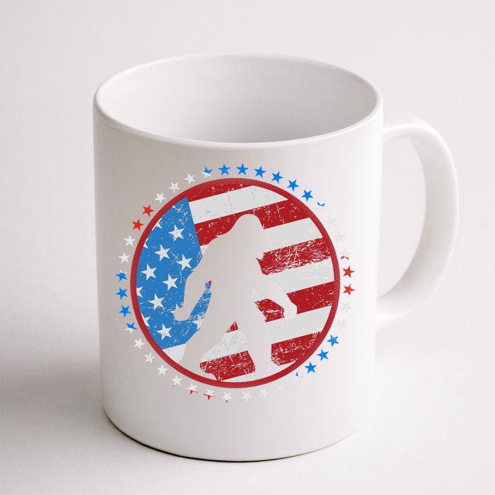 Funny USA American Flag Bigfoot Sasquatch Emblem Front & Back Coffee Mug