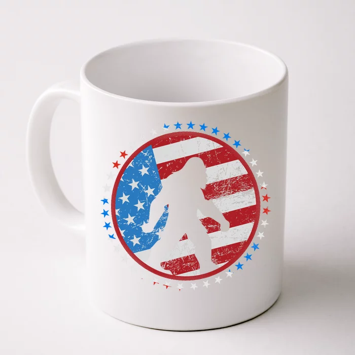 Funny USA American Flag Bigfoot Sasquatch Emblem Front & Back Coffee Mug