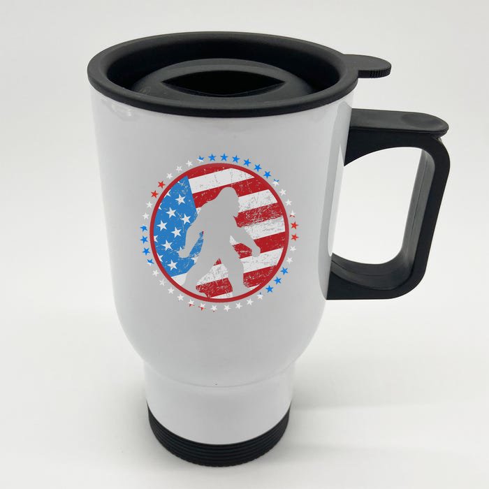 Funny USA American Flag Bigfoot Sasquatch Emblem Front & Back Stainless Steel Travel Mug