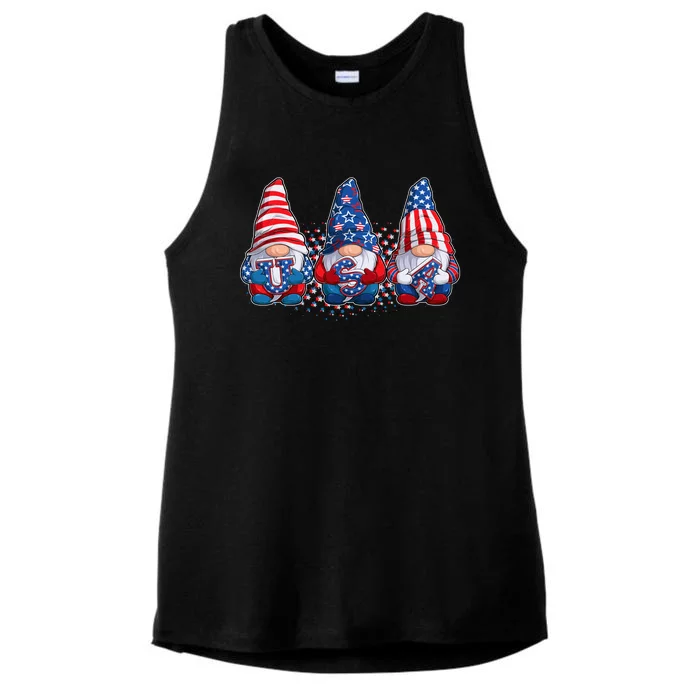 Funny USA American Flag 4th Of July Gnomes Ladies Tri-Blend Wicking Tank