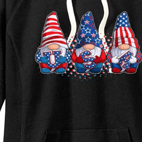 Funny USA American Flag 4th Of July Gnomes Women's Fleece Hoodie