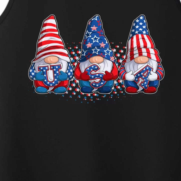 Funny USA American Flag 4th Of July Gnomes Performance Tank