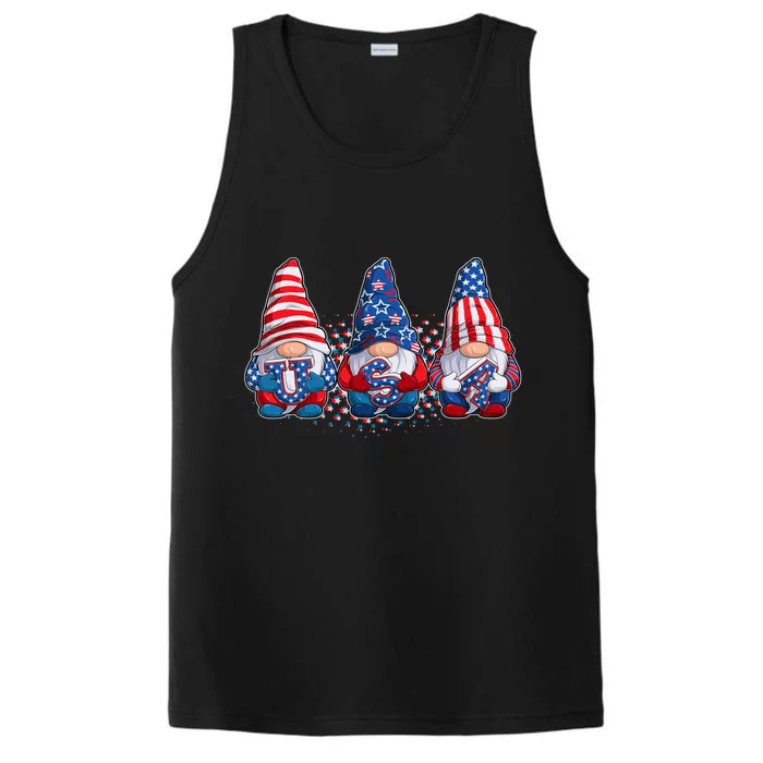 Funny USA American Flag 4th Of July Gnomes Performance Tank