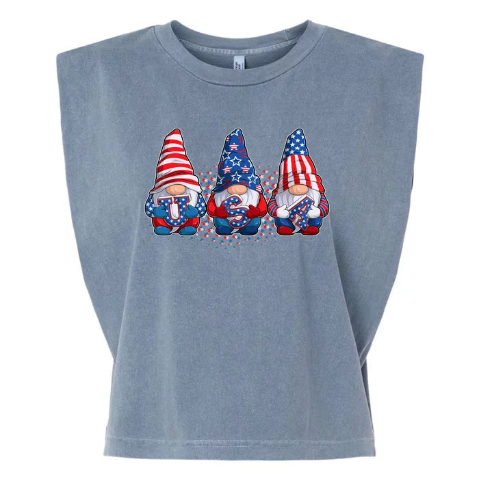 Funny USA American Flag 4th Of July Gnomes Garment-Dyed Women's Muscle Tee