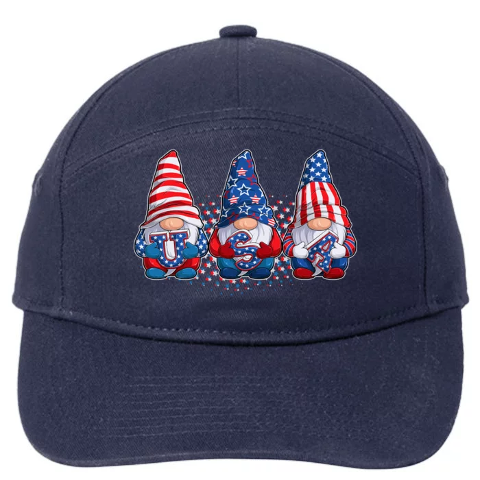 Funny USA American Flag 4th Of July Gnomes 7-Panel Snapback Hat