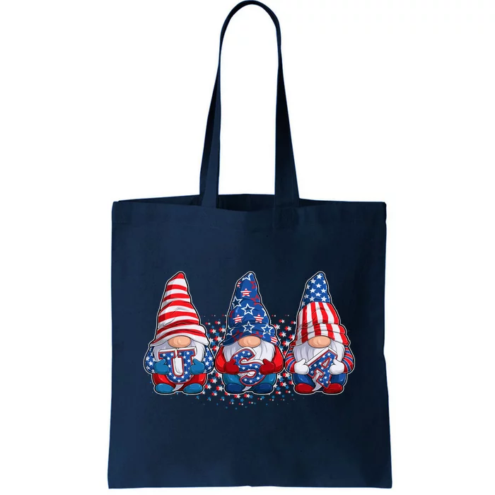 Funny USA American Flag 4th Of July Gnomes Tote Bag