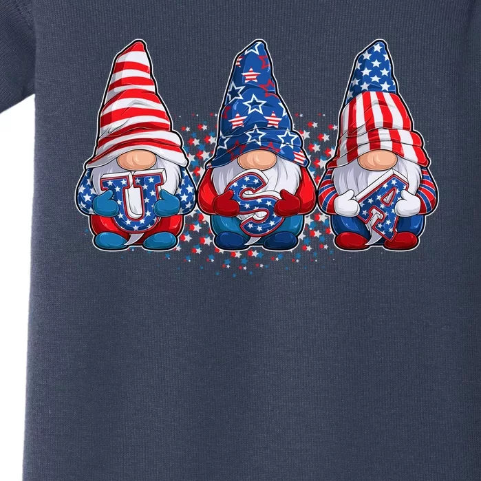 Funny USA American Flag 4th Of July Gnomes Baby Bodysuit