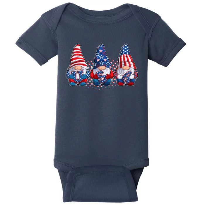 Funny USA American Flag 4th Of July Gnomes Baby Bodysuit