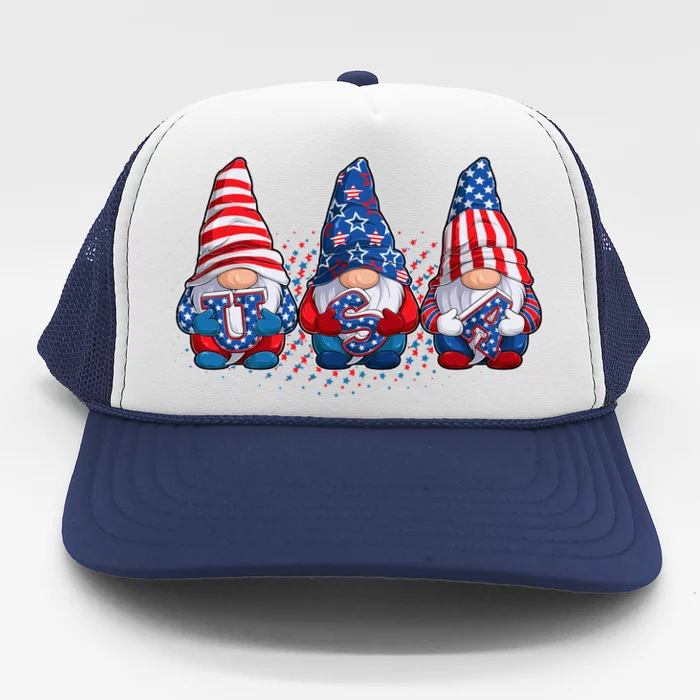 Funny USA American Flag 4th Of July Gnomes Trucker Hat