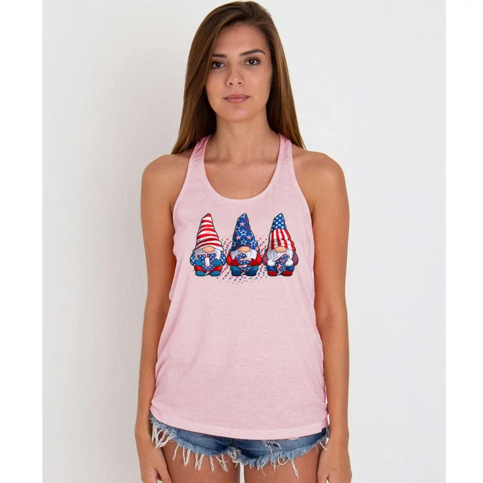 Funny USA American Flag 4th Of July Gnomes Women's Knotted Racerback Tank