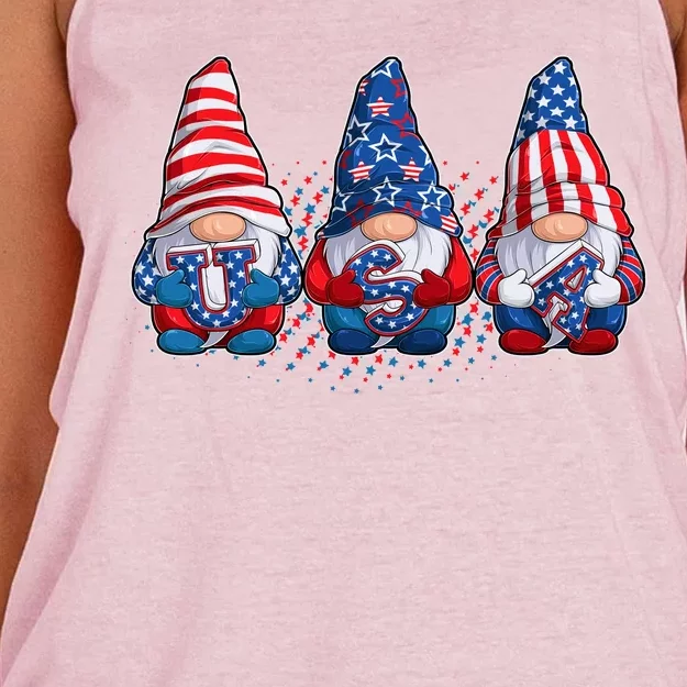 Funny USA American Flag 4th Of July Gnomes Women's Knotted Racerback Tank