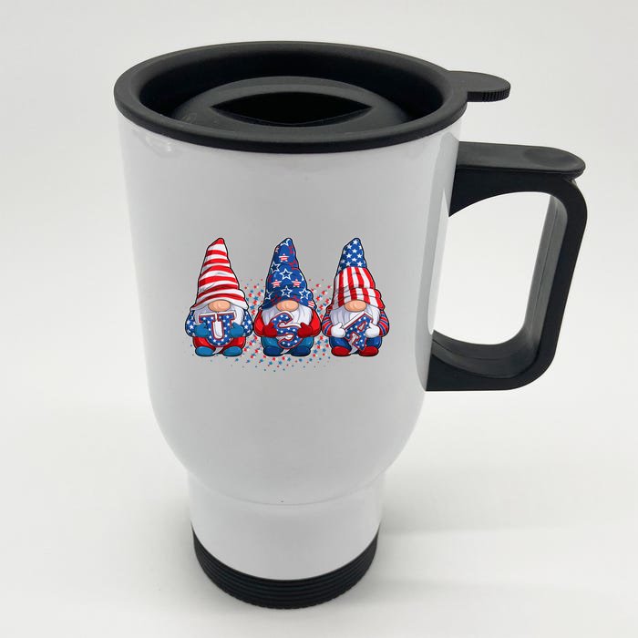 Funny USA American Flag 4th Of July Gnomes Front & Back Stainless Steel Travel Mug