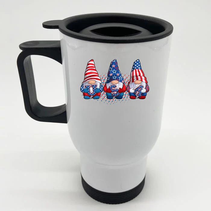 Funny USA American Flag 4th Of July Gnomes Front & Back Stainless Steel Travel Mug