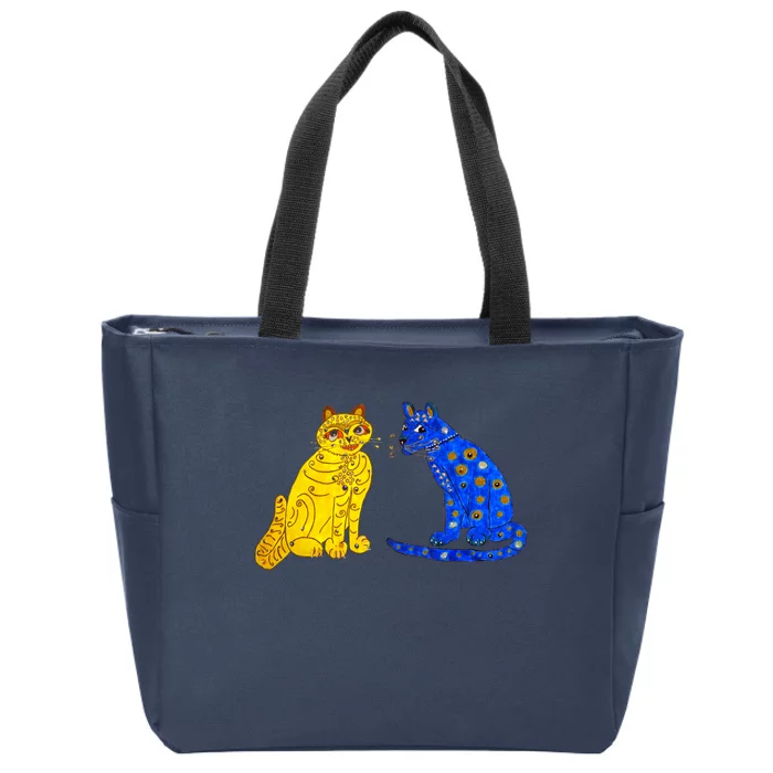 Funny Ugly Blue Cat And Ugly Yellow Cat Zip Tote Bag