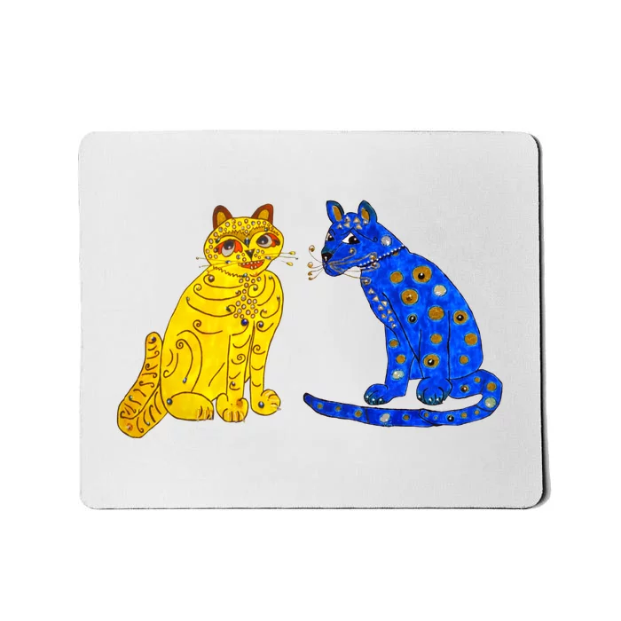 Funny Ugly Blue Cat And Ugly Yellow Cat Mousepad