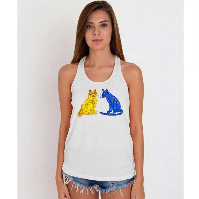 Funny Ugly Blue Cat And Ugly Yellow Cat Women's Knotted Racerback Tank