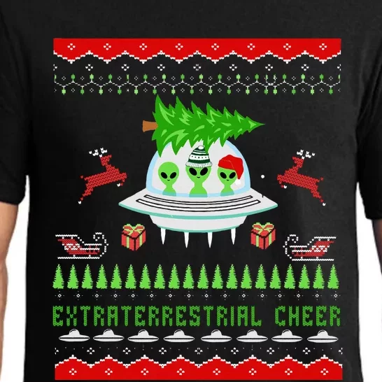 Funny Ugly Christmas Alien UFO Santa Reindeer Tree Gift Pajama Set