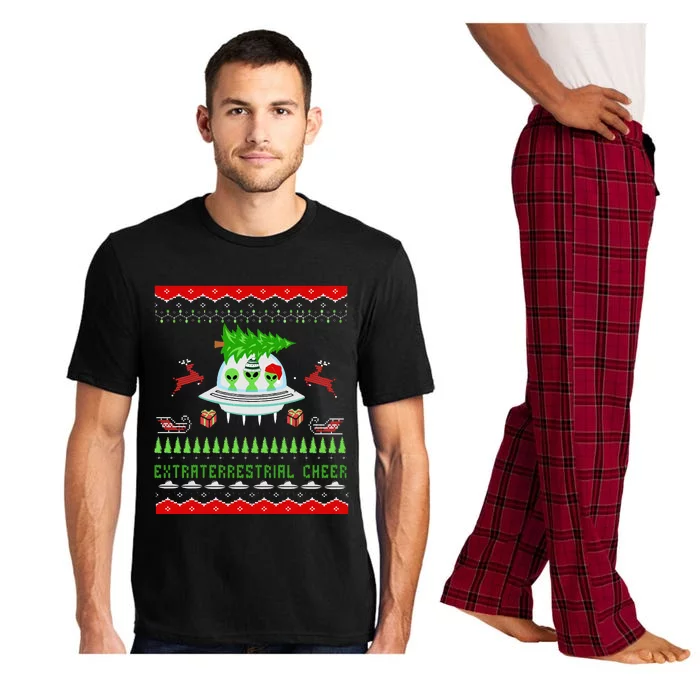 Funny Ugly Christmas Alien UFO Santa Reindeer Tree Gift Pajama Set