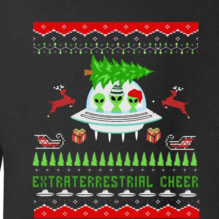 Funny Ugly Christmas Alien UFO Santa Reindeer Tree Gift Toddler Sweatshirt