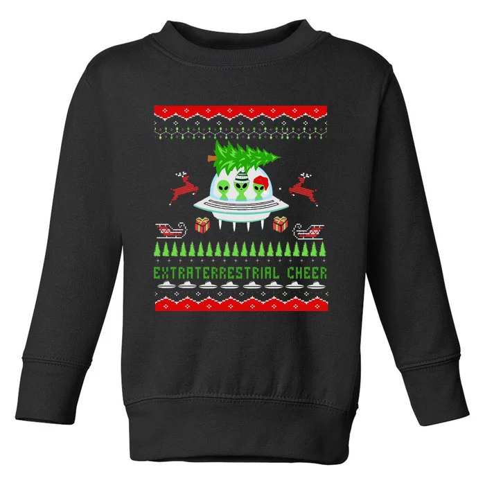 Funny Ugly Christmas Alien UFO Santa Reindeer Tree Gift Toddler Sweatshirt