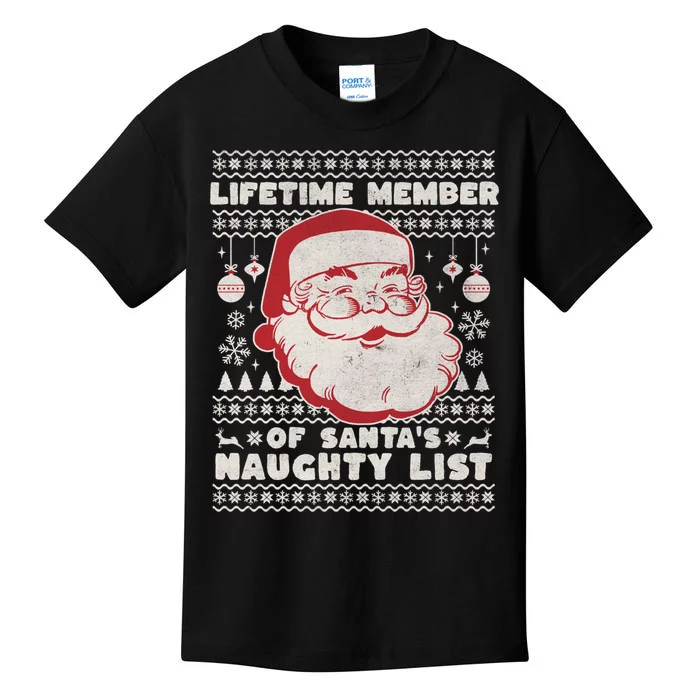 Funny Ugly Christmas Lifetime Member SantaS Naughty List Kids T-Shirt