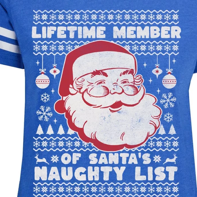 Funny Ugly Christmas Lifetime Member SantaS Naughty List Enza Ladies Jersey Football T-Shirt