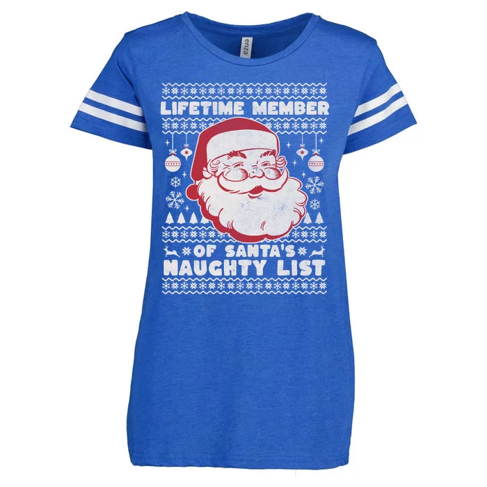 Funny Ugly Christmas Lifetime Member SantaS Naughty List Enza Ladies Jersey Football T-Shirt