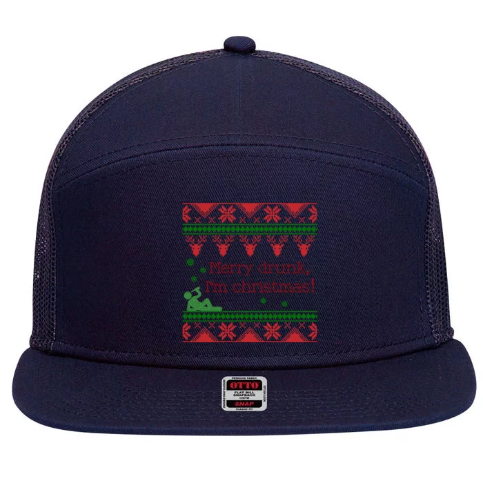 Funny Ugly Christmas Sweater Merry Drunk IM Christmas Gift 7 Panel Mesh Trucker Snapback Hat