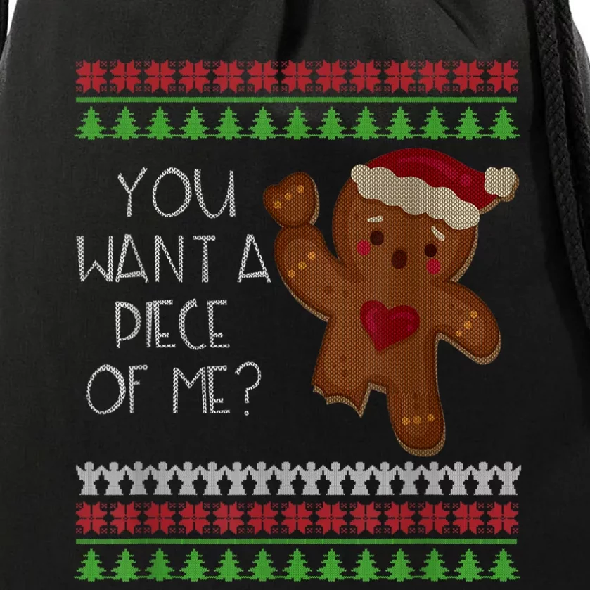 Funny Ugly Christmas Gingerbread Man You Want A Piece Of Me Drawstring Bag