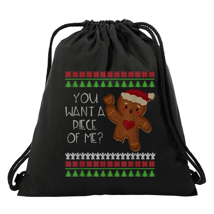 Funny Ugly Christmas Gingerbread Man You Want A Piece Of Me Drawstring Bag