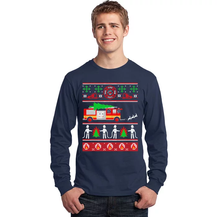 Firefighter Ugly Christmas Design for Firefighters or Tall Long Sleeve T-Shirt