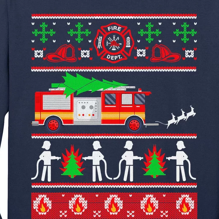 Firefighter Ugly Christmas Design for Firefighters or Tall Long Sleeve T-Shirt