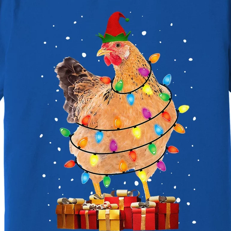 Funny Ugly Chicken Lights Christmas Elf Hat Hen Lovers Premium T-Shirt