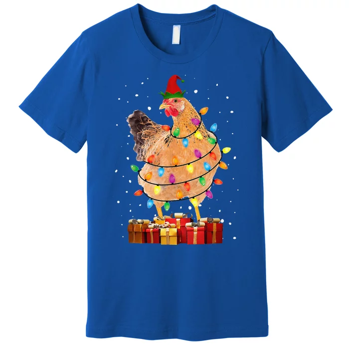 Funny Ugly Chicken Lights Christmas Elf Hat Hen Lovers Premium T-Shirt