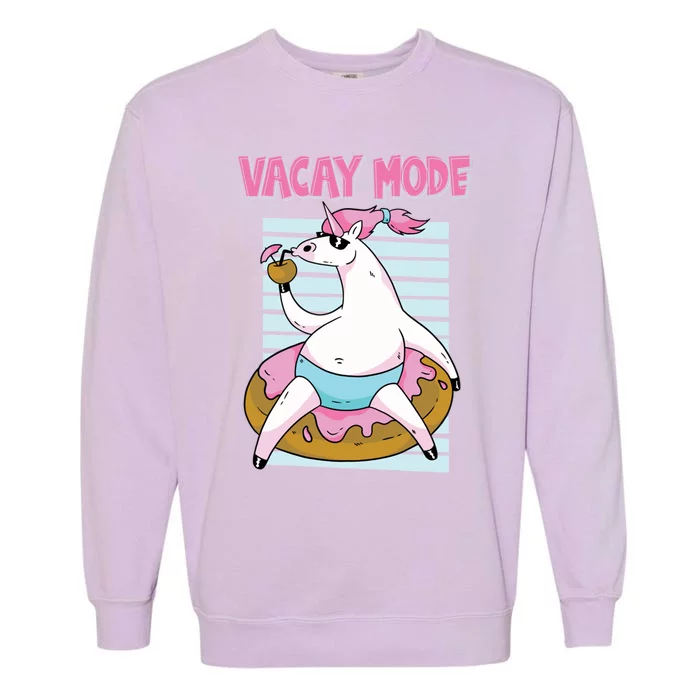 Funny Unicorn Chillin On Donut In Vacay Mode Gift Garment-Dyed Sweatshirt