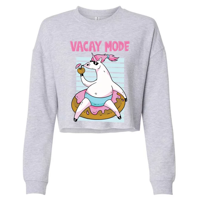 Funny Unicorn Chillin On Donut In Vacay Mode Gift Cropped Pullover Crew