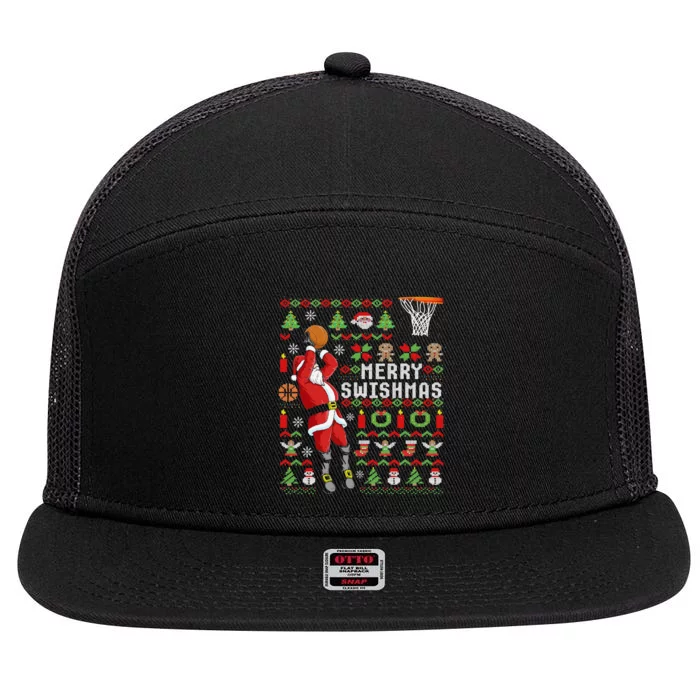 Funny Ugly Christmas Merry Swishmas Basketball Gift 7 Panel Mesh Trucker Snapback Hat