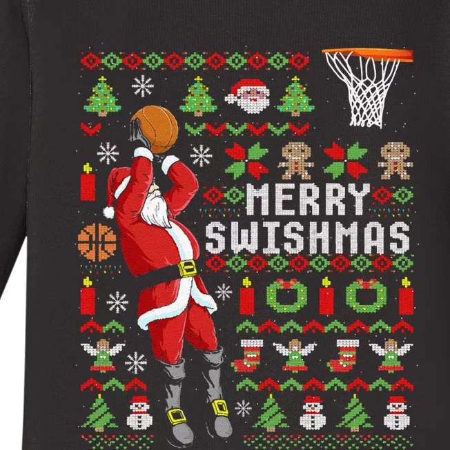 Funny Ugly Christmas Merry Swishmas Basketball Gift Baby Long Sleeve Bodysuit