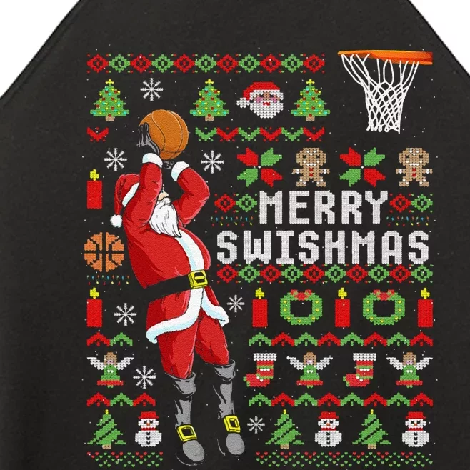 Funny Ugly Christmas Merry Swishmas Basketball Gift Women’s Perfect Tri Rocker Tank