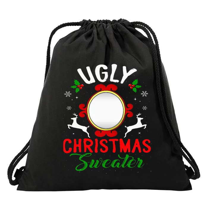 Funny Ugly Christmas Sweater With Mirror Drawstring Bag