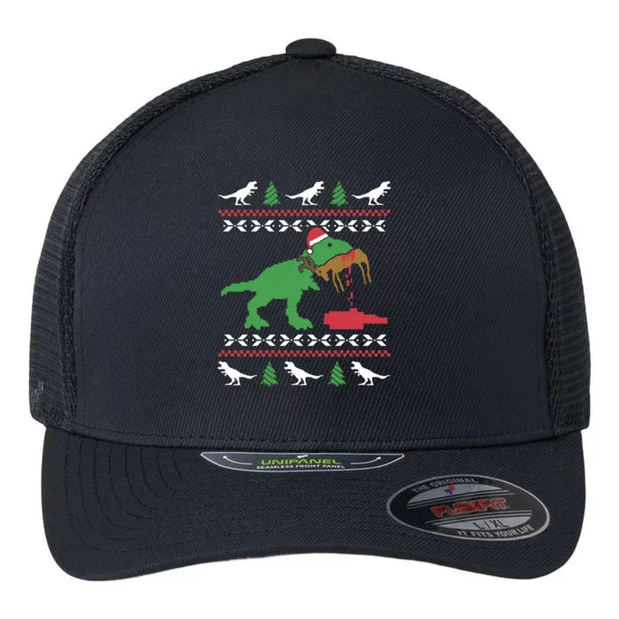 Funny Ugly Christmas Sweater Trex Reindeer Ugly Xmas Trex Great Gift Flexfit Unipanel Trucker Cap