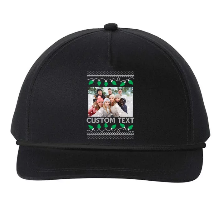 Family Ugly Christmas Sweater Design Custom Photo Text Snapback Five-Panel Rope Hat