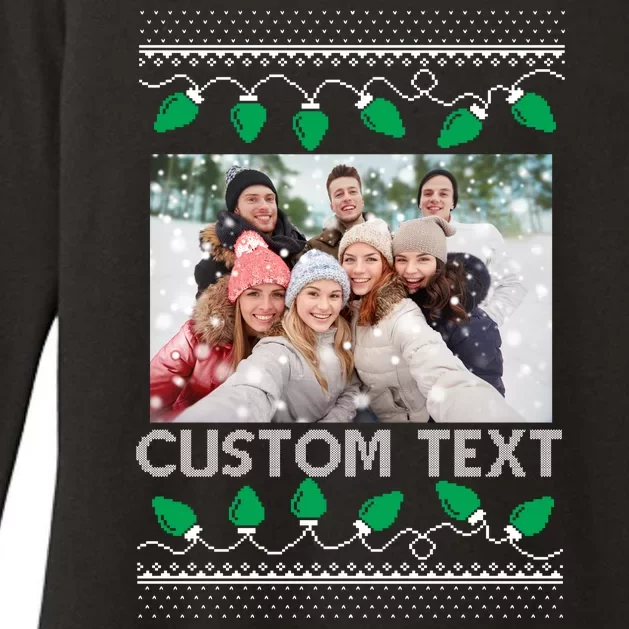 Family Ugly Christmas Sweater Design Custom Photo Text Womens CVC Long Sleeve Shirt